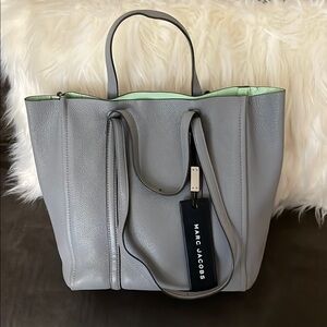 Pre Loved-Marc Jacobs Light Gray Tote with Mint Interior